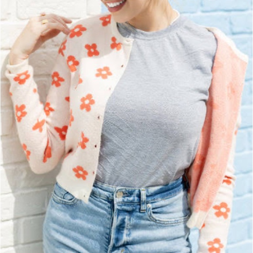 Wild Fable Floral Button Up Cardigan - Color: orange/pink
